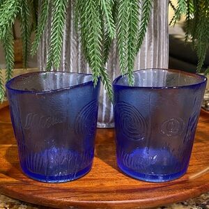 Set of 2 Cobalt Blue Textured Glass Tumblers